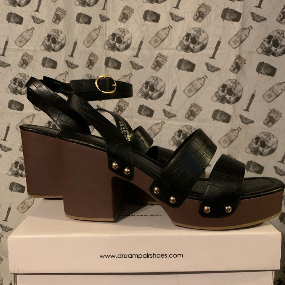 DREAM PAIRS Women's Chunky Platform Strappy Round Open Toe Sandals 10 Black